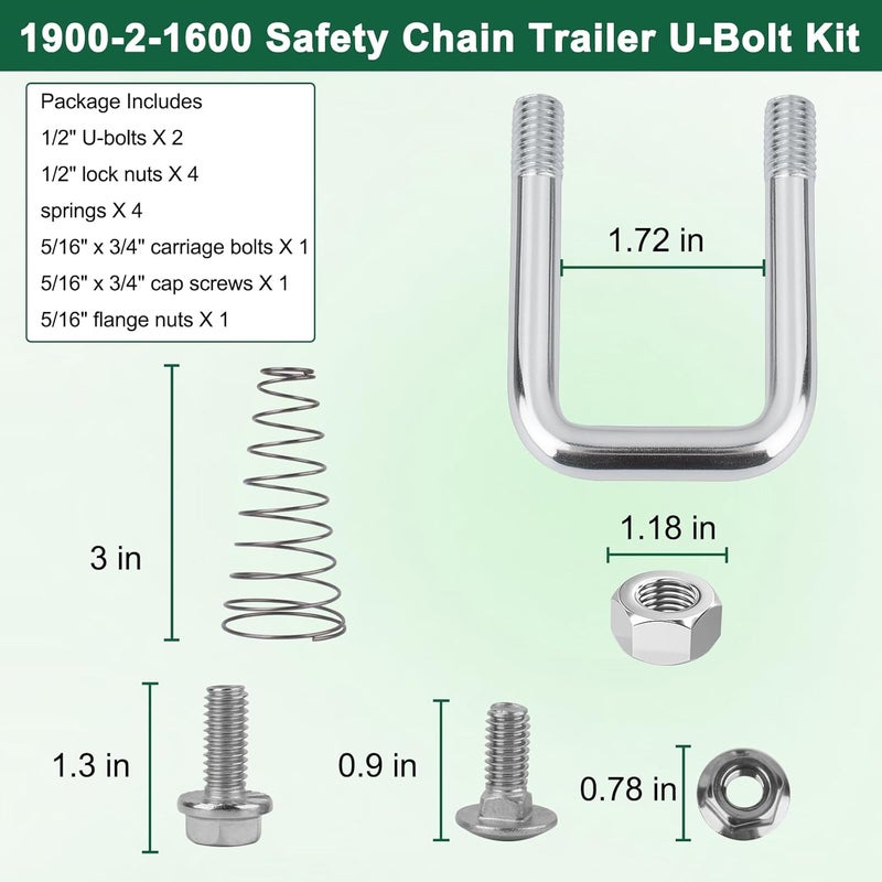 Vilapow 1900-2-1600 Safety Chain Trailer U-Bolt Kit Replacement B&W Gooseneck Trailer Hitch U Bolt Fits for B and W Trailer Hitches Safety Chain U-Bolts - Image 4